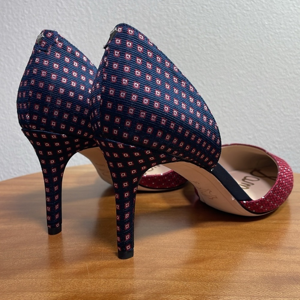 Sam Edelman D’orsay Telsa Red Blue Brocade High Heel Pumps Size 10W - Picture 8 of 16